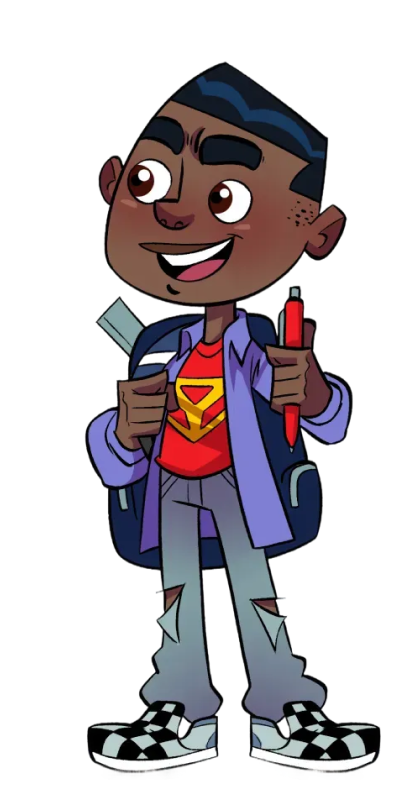 Cartoon Drawing of Caleb's Character in CrunchLabs Mysteries