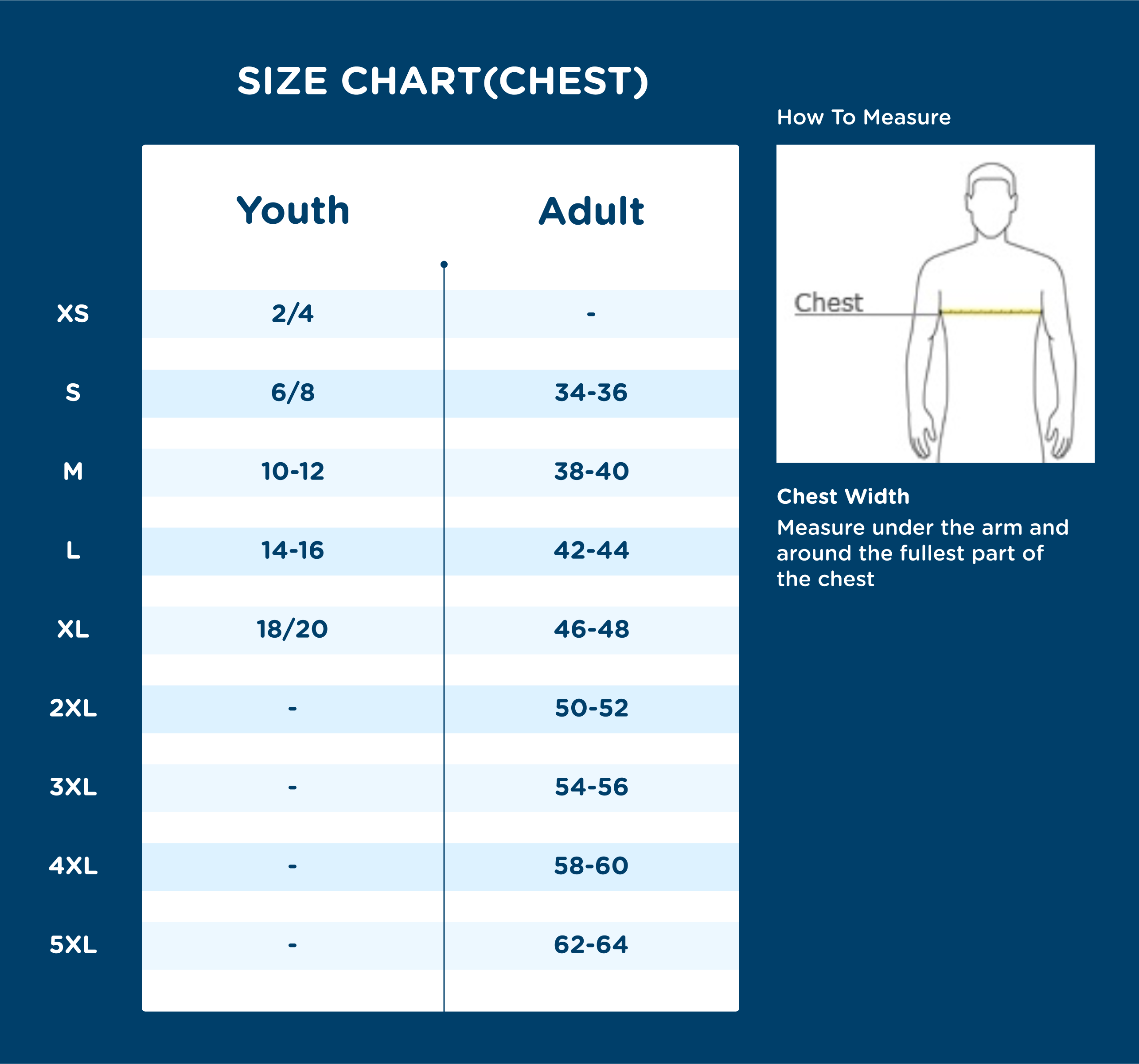 popup size chart